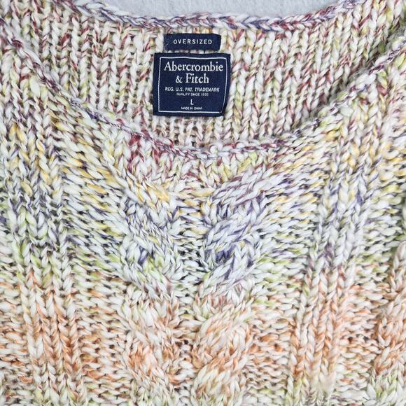 Abercrombie & Fitch Oversized Sweater Sz L Chunky Cable Knit Rainbow Ombre Boxy - Picture 3 of 12